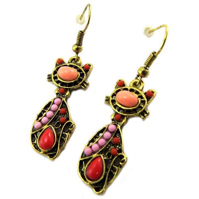 [P3397] - Designer Earrings 'Cats' Red Rose Gold