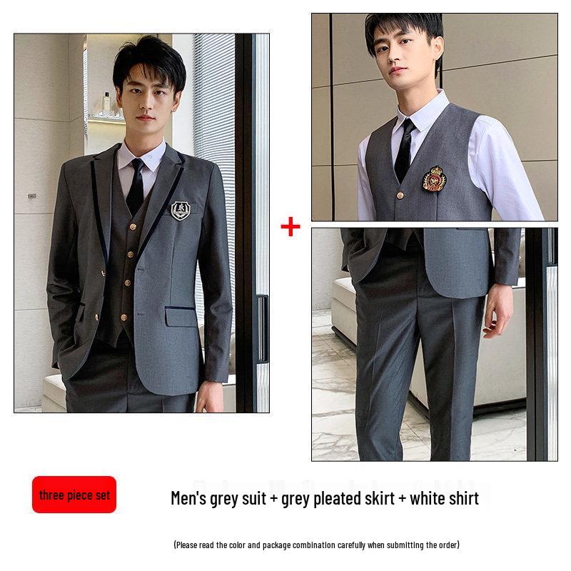 Unisex British College-Style Suit Jacket & Pleated Skirt Set: Stylish, Professional JK Uniform.