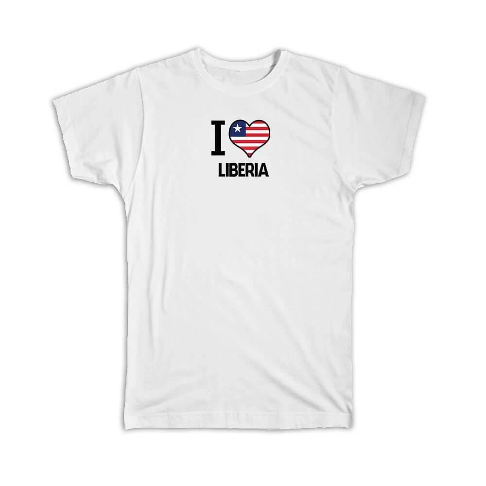 Gift T-Shirt : I Love Liberia Flag Heart Country Crest Liberian Expat 2XL