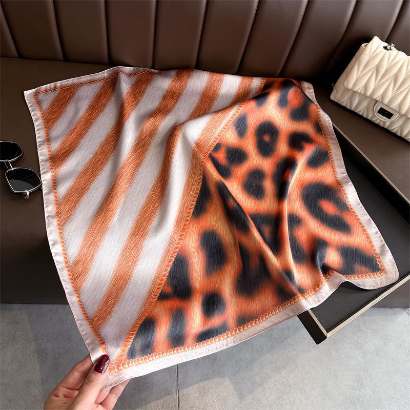 Women Fashion Square Scarf Silk Imitation Leopard Print Neckerchief Bandana Lady Shawl Scarves Wrap Head Hair Band Ties