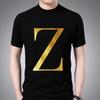 Fashion T-shirt Black Men's 26 English Letters Gold Printing Pattern Series Casual Round Neck Commuter Comfortable Top T-shirt