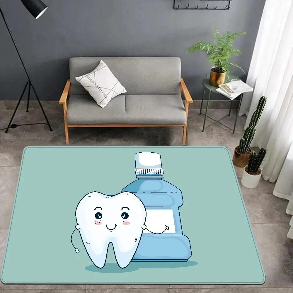Smile Dental Kids Rug Fun Tooth Brush Design | Non-Slip Floor Mat for Bedroom Playroom Kids Dentist Office Home Decor