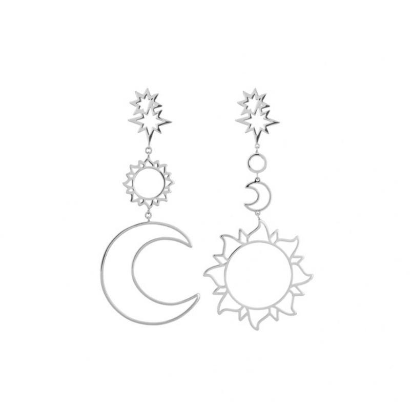 

Женская мода Boho Асимметричные полые серьги со звездами, солнцем и луной, висячие серьги, ювелирные изделия серебряный