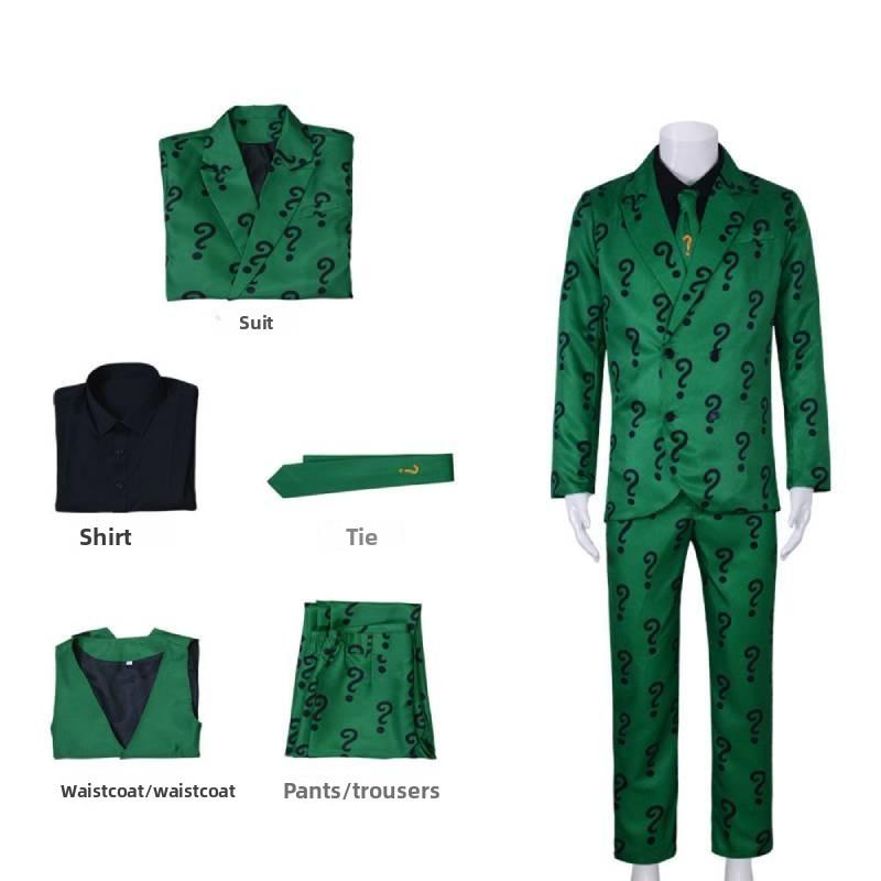 Gotham The Riddler Cosplay Costume With Green Question Mark Suit For Halloween S