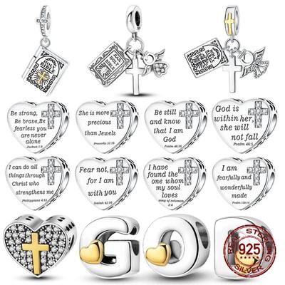 925 Silver Angel Cross Pendant Bible Beads Lucky Cat Dragon Charm Fit Original Bracelet Women Jewelry