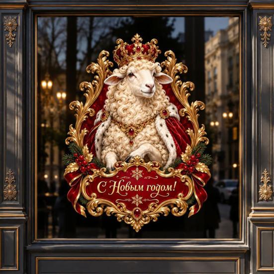 Glass Door Decorations for Holidays Russian New Year Window Cling, 2027 Zodiac Sheep Sticker, Eco Friendly Festive Wall Decals of Goat Static