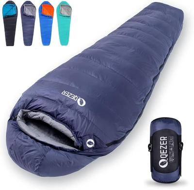 QEZER spací pytel, zimní péřový spacák, tvar mumie, péřový spací pytel, plněný 500g až 1500g prachovým peřím, kompaktní, 600FP vysoce kvalitní prachové peří,