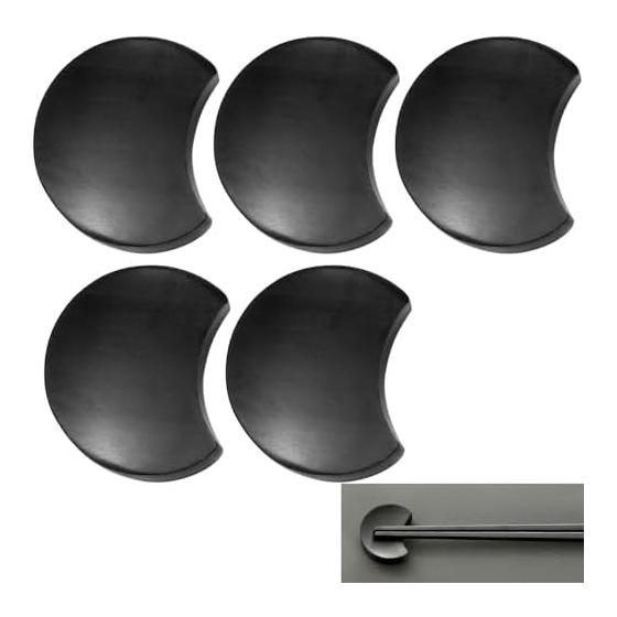 Sweet Plus Chopstick Rests, Hashioki, Japanese Style Ceramic, Stylish, Simple, Cutlery Rest, Japanese Modern, Table Setting (Black/5 pcs),