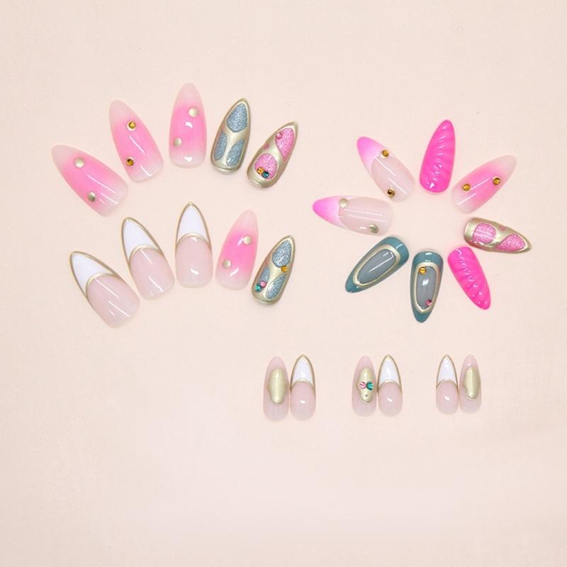 Artistic Press On Nail with Pearlescent Finish and Multiple Size for Women Girl Wedding Formal Occasion Nail Art 24PCS