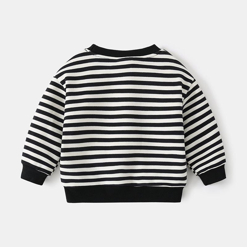 Autumn and Winter Boys Striped Fleece Sweater Striped Round Neck Medium Children's Top Casual Fleece Long-sleeved Top