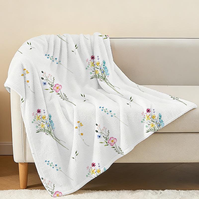 Thick Floral Flannel Throw Blanket Warm & Soft, Cozy for Home & Guest Room Spare, Perfect for Halloween & Christmas, Single Size for Relax