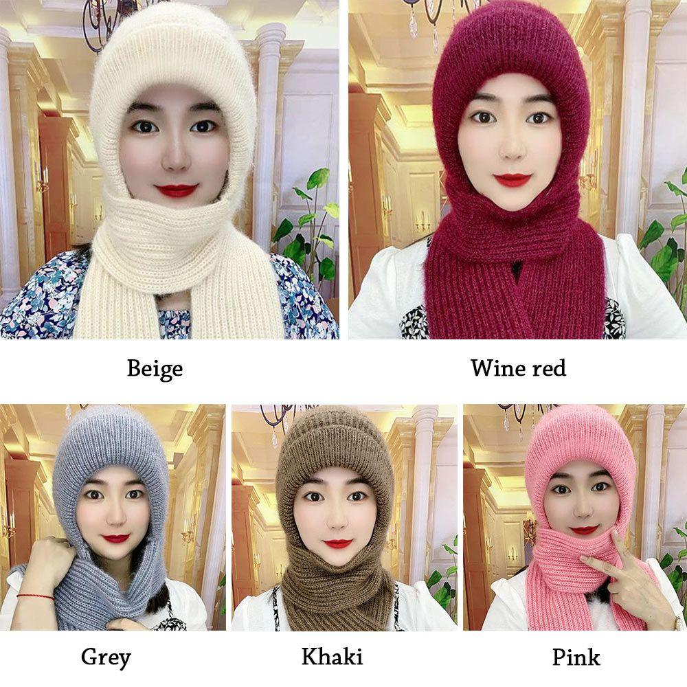 Women Windproof Thick Knitted Hat Hat Scarf Set Neck Warmer Beanies Cap