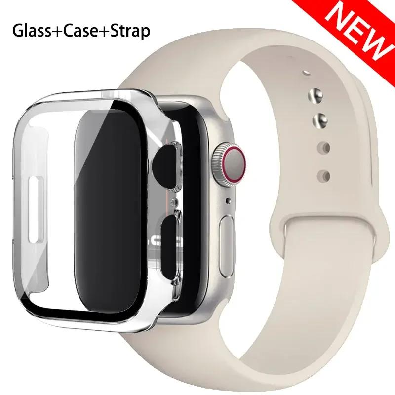 Szkło + etui + pasek do zegarka Apple Watch 44 mm 45 mm 42 mm 41 mm 40 mm 38 mm Silikonowy pasek do zegarka Bransoleta iWatch seria 8 9 7 6 5 4 3 SE