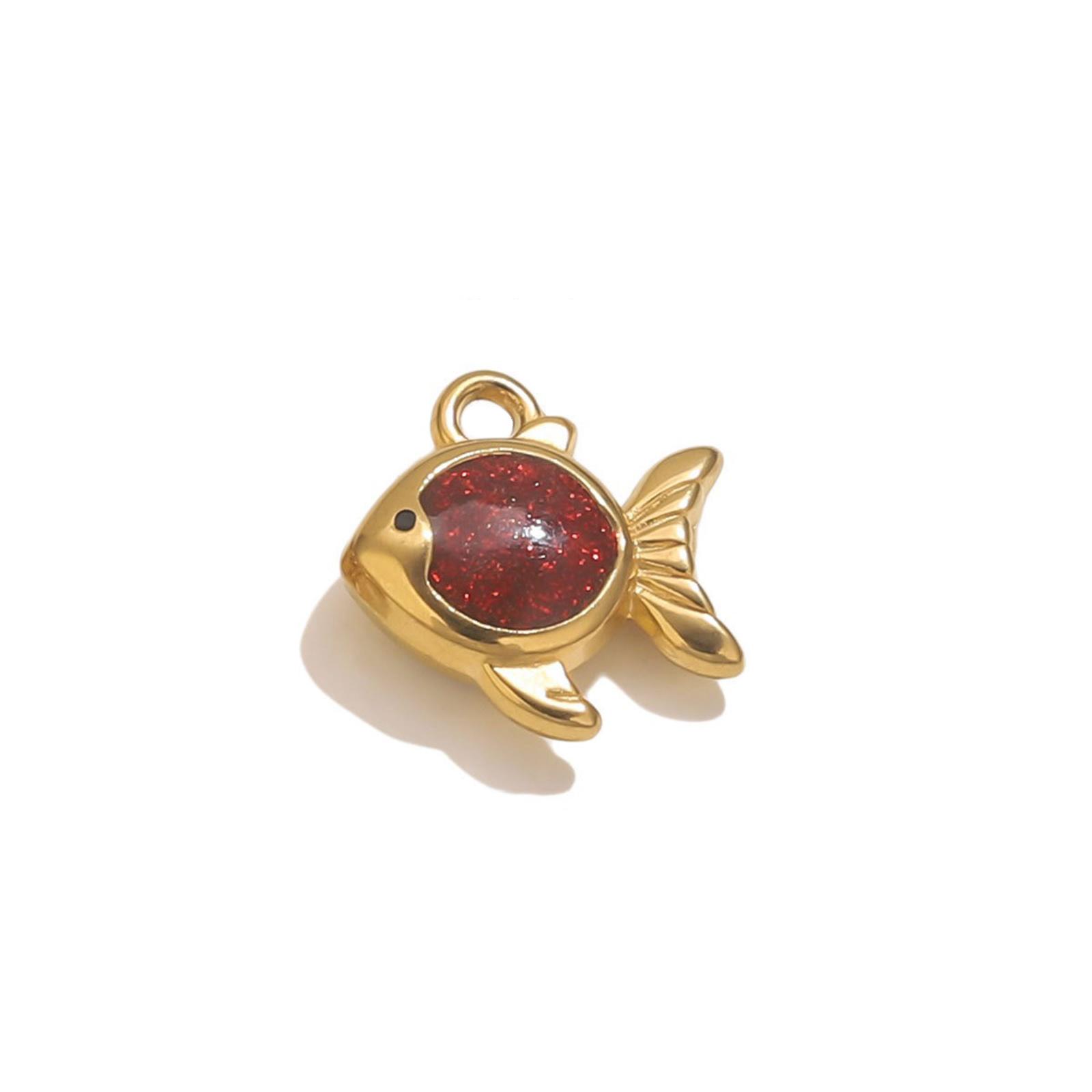 

1PC 304 Stainless Steel Ocean Fish Jewelry Charms 18K Gold Plated Enamel Goldfish Glitter Pendant For DIY Neckalce 15.5mm x 15mm червоний