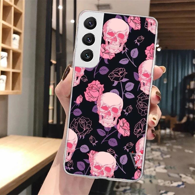 Floral Sugar Skull Flower Soft Phone Case For Samsung Galaxy S24 S23 S22 S25 Ultra S21 Plus S20 FE S10 + S24Ultra Pattern Capa S