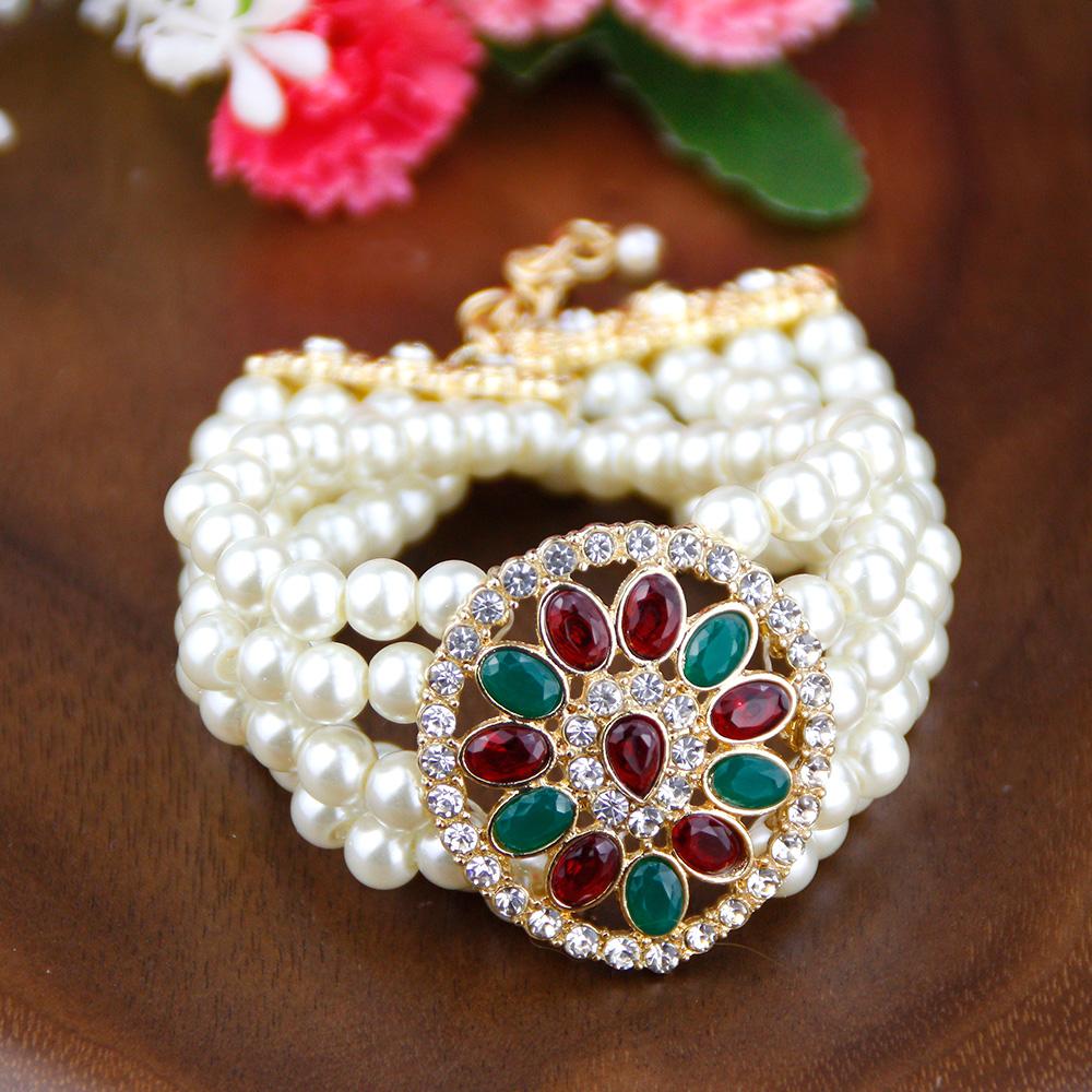 Gold Color Charm Bracelet For Women Ethnic Wedding Jewelry Beads Pearl Chain Water Drop Crystal Bijoux