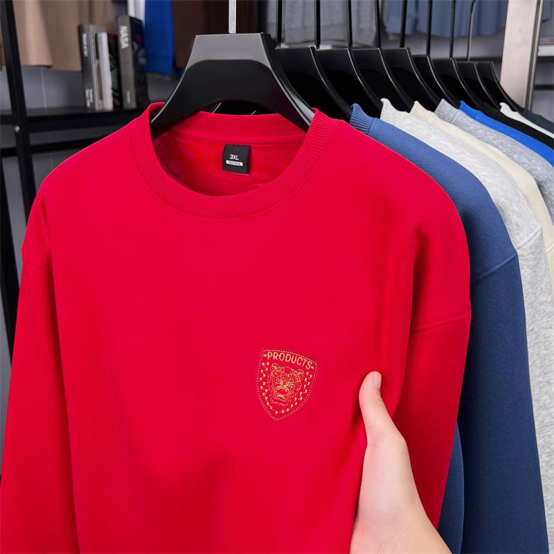 

Men s 420g Fleece Sweatshirt - Autumn/Winter Round Neck, Loose Fit, Thick Warm T-Shirt Base Layer 5XL (200-220 jin) червоний