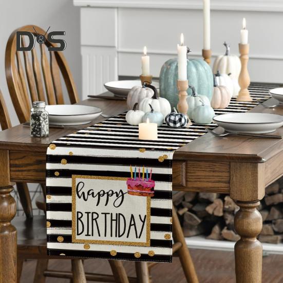 Happy Birthday Table Runner Balloon Confetti Print Protects Table from Heat And Scratches Reusable Table Protection Decoration Birthday Party Table