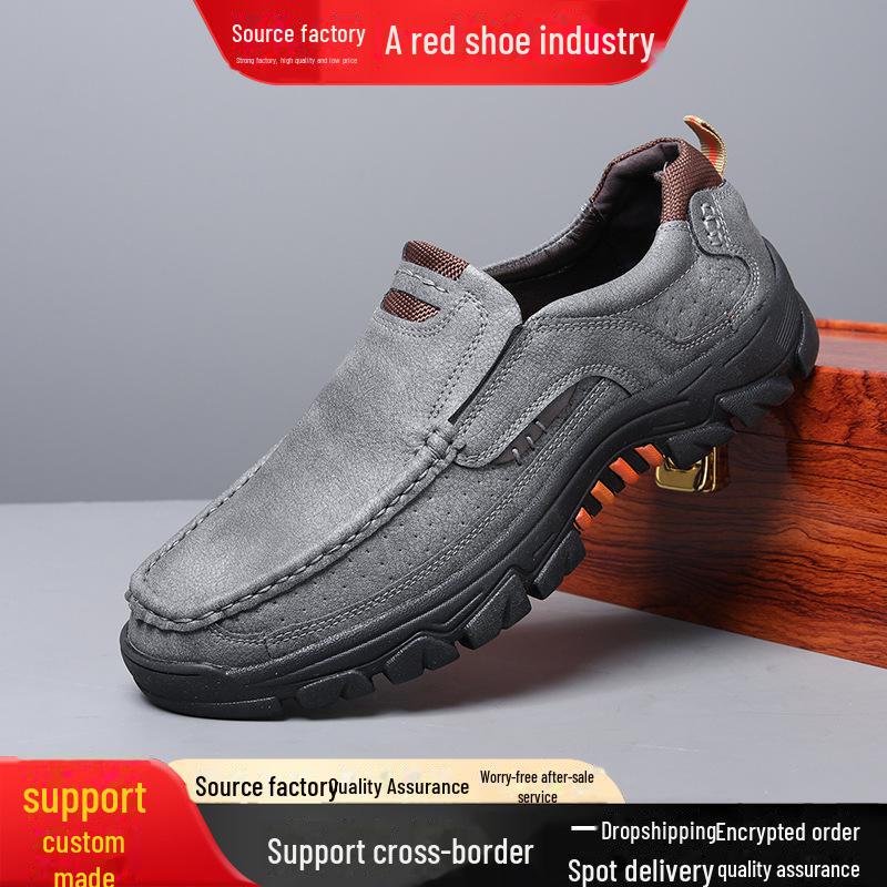

Мужские кожаные мокасины Temu большого размера Cross Border Slip-On для повседневного ношения и походов на свежем воздухе 43 хаки