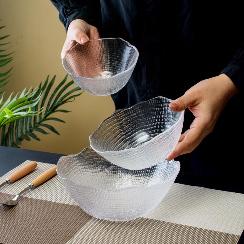 ZISIZ Large Irregular Diamond Glass Salad Bowls (Set of 2)