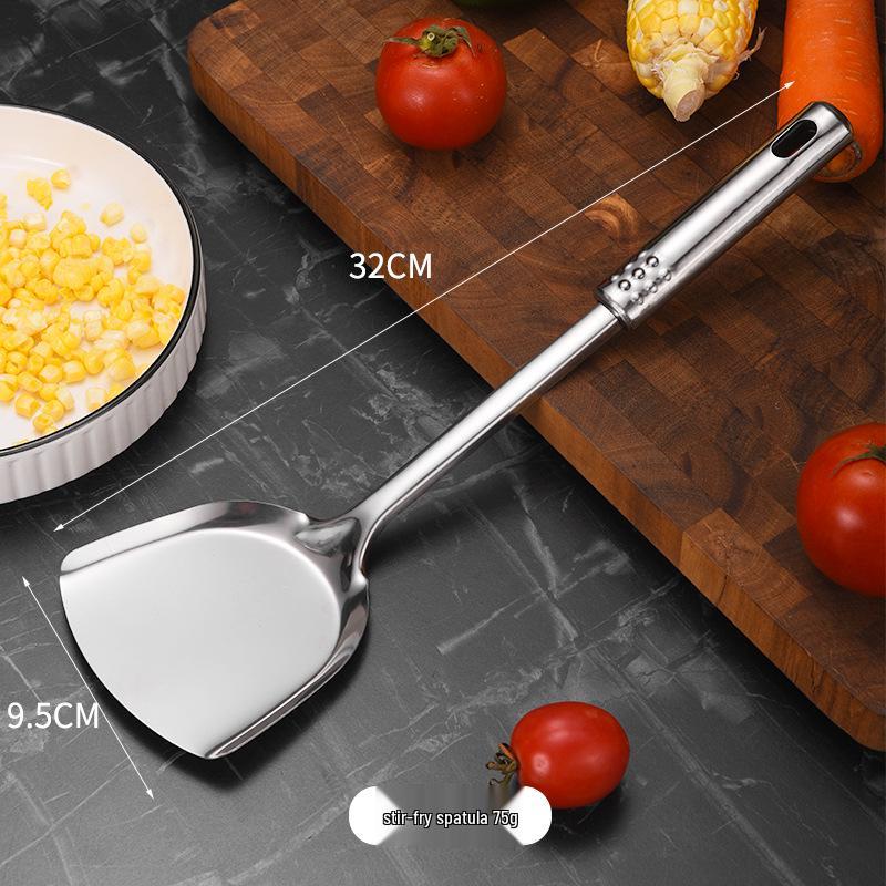7-Piece Stainless Steel Kitchen Utensil Set: Spoon, Spatula, Slotted Spatula, Strainer, Ladle, Rice Spoon, Flour Sifter, and Meat Fork