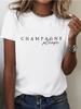 Dam Casual CHAMPAGNE Please Mönster T-shirt Rund Hals Kort Ärm Bokstavstryck Gym Hemma och Vardagsplagg Större Storlek Harajuku