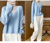 Women's 100% Pure Wool V-Neck Lace Long Sleeve Loose Sweater - Autumn/Winter 2025 Collection