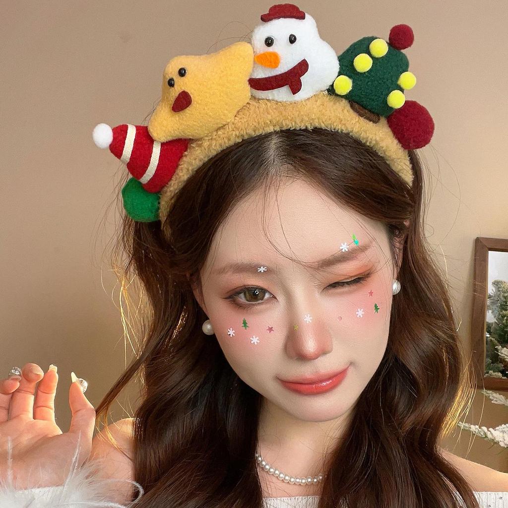 2025 Cute Christmas Snowman & Reindeer Cartoon Plush Headband - Fun Holiday Hair Accessory