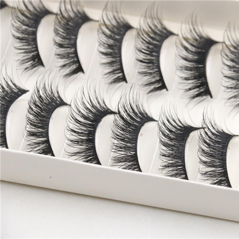 

10 Pairs Thick Long Cross Party False Eyelashes Black Band Fake Eye Lashes чорний