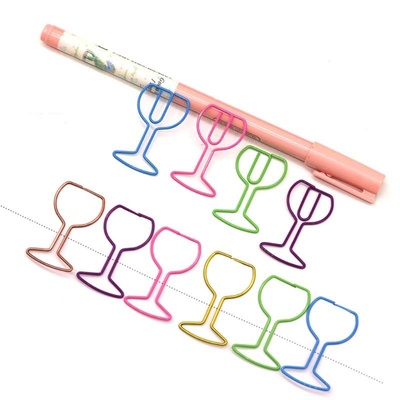 30Pcs Wine Glass Shape Paper Clip Small Metal Paper Clamp File Organiser Clip Metal Book Marker Clips for Office School