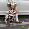 Leopard Print Plush Backpack: Women's 2025 Autumn Casual High-Capacity Shoulder Bag