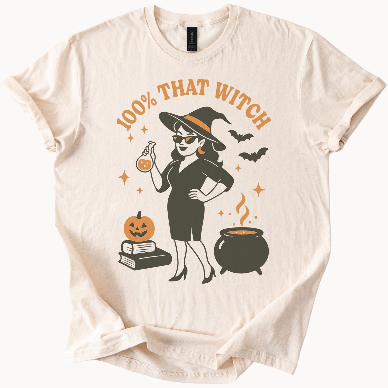 Halloween Witch Graphic Shirt 100 Percent That Witch Shirt Halloween Cauldron Black Cat Pumpkin Spell Book Bats Funny Halloween Tee 160