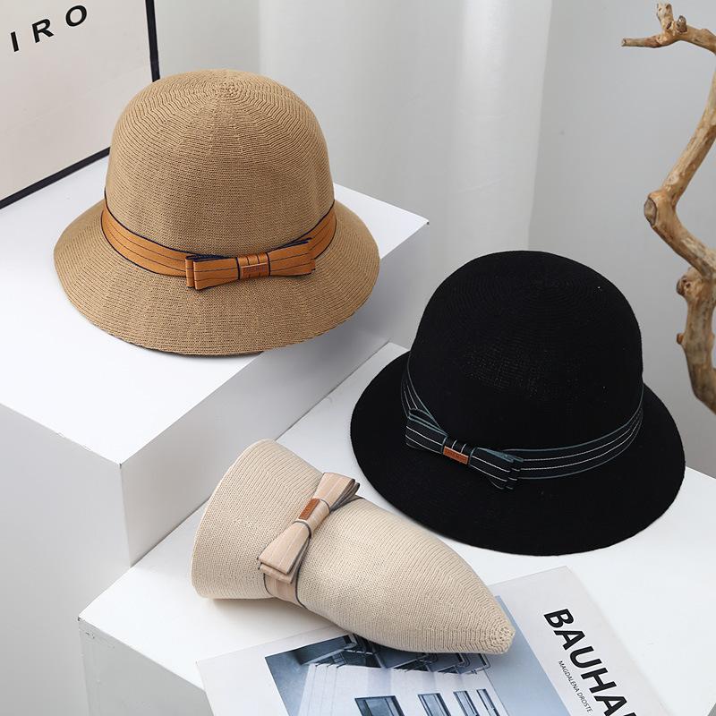 Face Small Bucket Hat Women Spring Autumn Winter Knitted Bow Elegant British Top Hat Versatile Fashion Sunshade Basin Hat