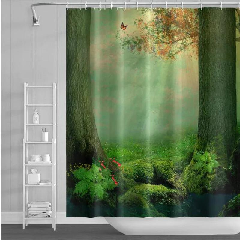 Beautiful Wing Elves Girl Shower Curtain Fantasy Enchanted Forest Bathroom Decor Deer Mushroom Flower Backdrop Hanging Curtains