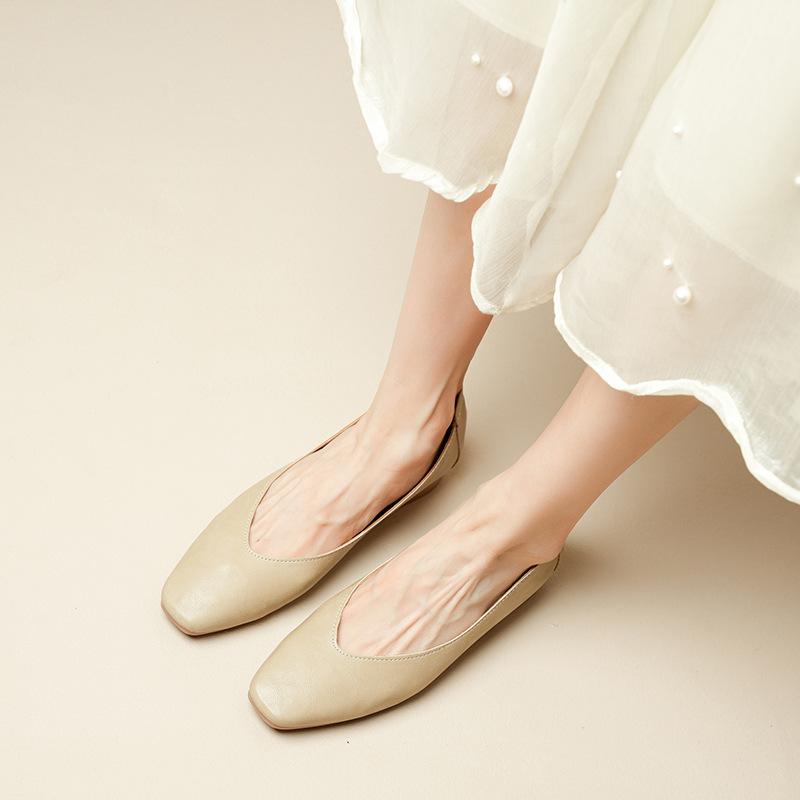 Square Head Single Shoes Women's Thick Heel 2025 New Fairy Wind Ladyshoes Shallow Mouth Middle Heel Size Women's Shoes Grandma Shoes Versatile