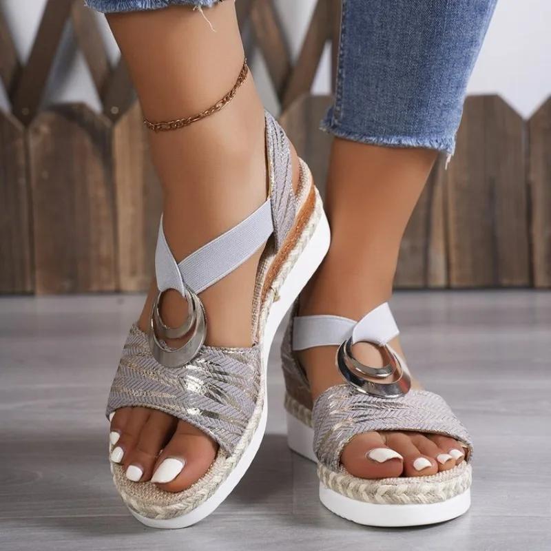 Fashion Summer Classic Retro Wedge-shaped Women's Sandals Fashionable Breathable High Heels Women's Shoes Casual Beach Roman Sandals