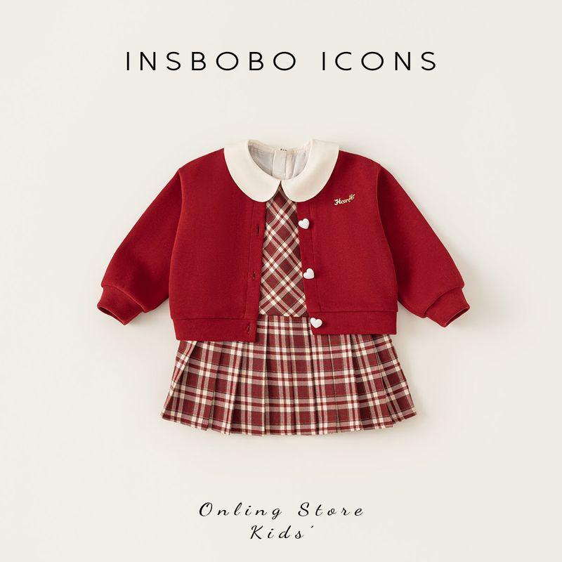 Insbobo Girls Spring Clothing 2026 New Spring Collection Children s Clothes Baby Outfit Sweet Spring Outfits for Kids Red((Spring and Autumn Style)) 140 cm