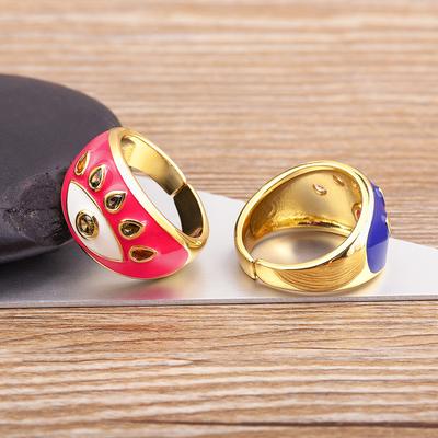 Nidin Trendy Handmade Enamel Multi-Colors Devil's Eye Oil Dripping Finger Ring Gold Plated Couples Wedding Jewelry Adjustable