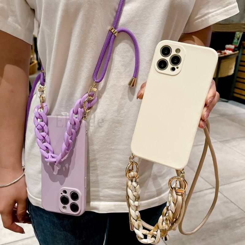 Marble Chain Case For OPPO Find X5 Lite X8 Pro Realme 12 C65 C67 C63 Reno 12F 11F 10 Crossbody Strap Lanyard Bracelet Soft Cover