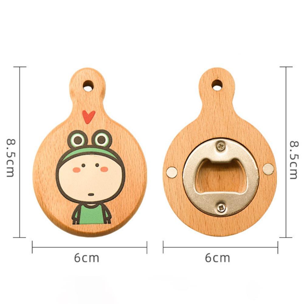 Cartoon Solid Wood Bottle Openers Magnetic with Round Handle Beer Cap Catche Refrigerator Sticker Bar
