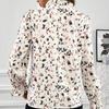 Kvinner Vår Høst Langermet Ruffles Stand Collar Printed Skjorte Bluse Topp
