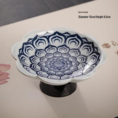 Zhi Shi Vintage Chinese Blue and White Porcelain Footed Fruit Plate