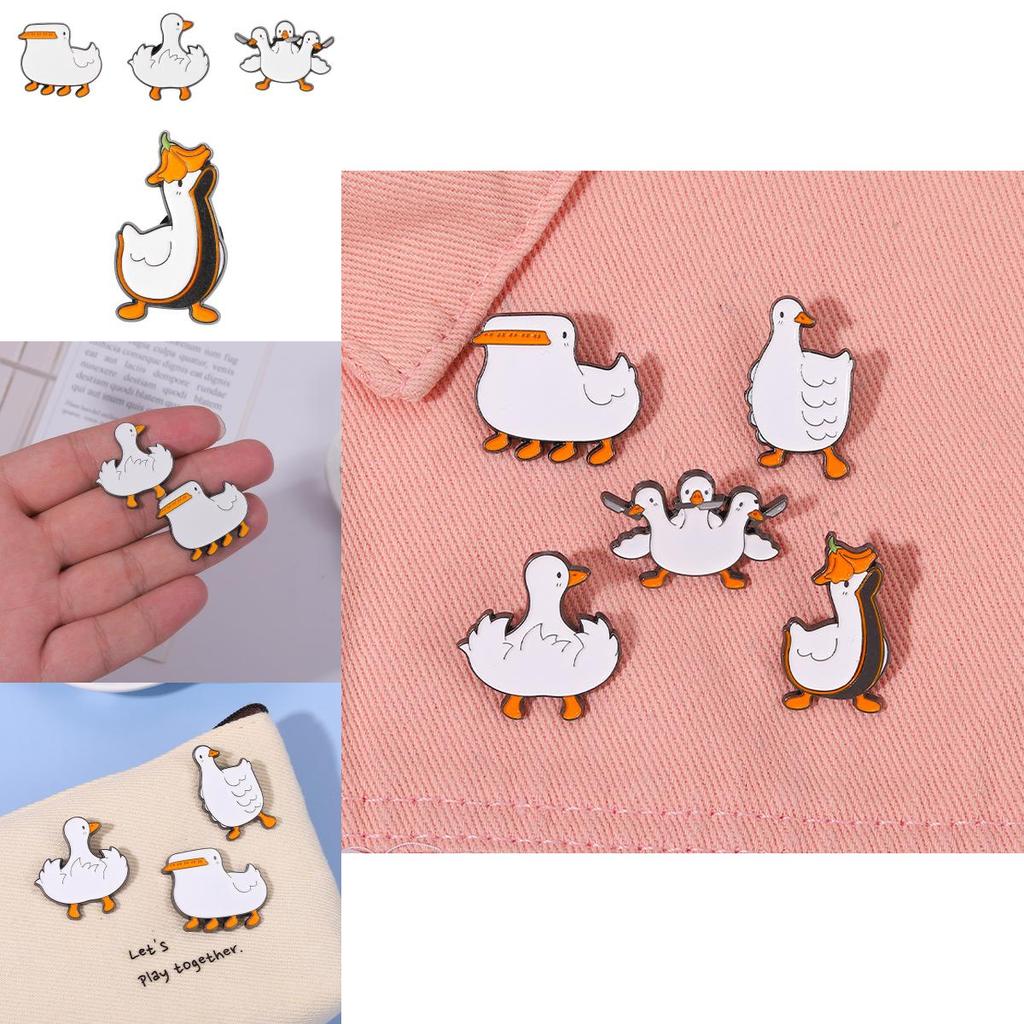 Unique Stylish Duck Brooch Three Headed Design Fun Goose Metal Pin For Clothing