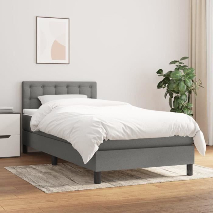 3140354 vidaXL Lit à sommier tapissier avec matelas Gris foncé 100x200cm Tissu