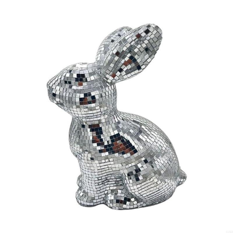 62KD Mirror Finished Disco Rabbit Sculpture Easter Home Decoration Animal Figurine