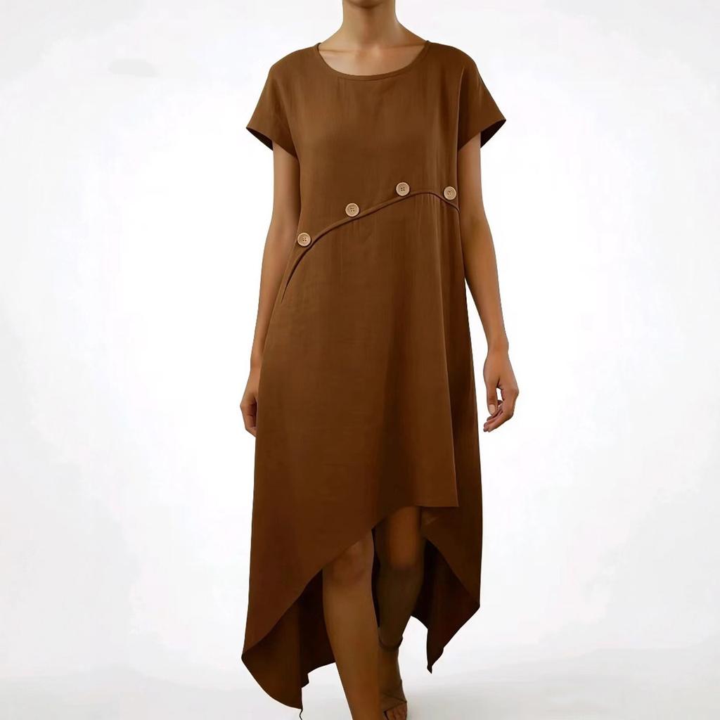 Women's Fashion Casual Comfortable Stitching Button Decoration Color Dress