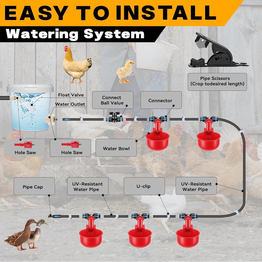 DIY Automatic Chicken Feeder Kit with Nipple Water Cup and PVC Tee Fittings