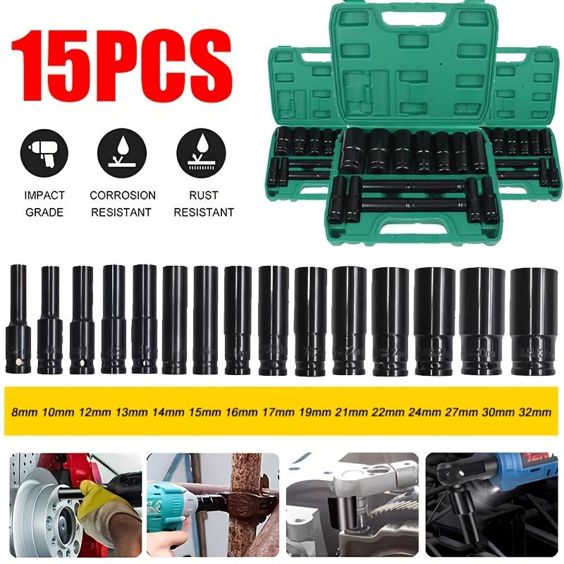 1/2 Inch Drive Metric Deep Impact Socket Set, Cr-V Steel, 10/15 Pcs, 8-32mm