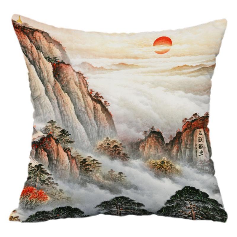Chinese Style Landscape Painting Pillowcase Dormitory Decoration Office Living Room Sofa Home Pillowcase