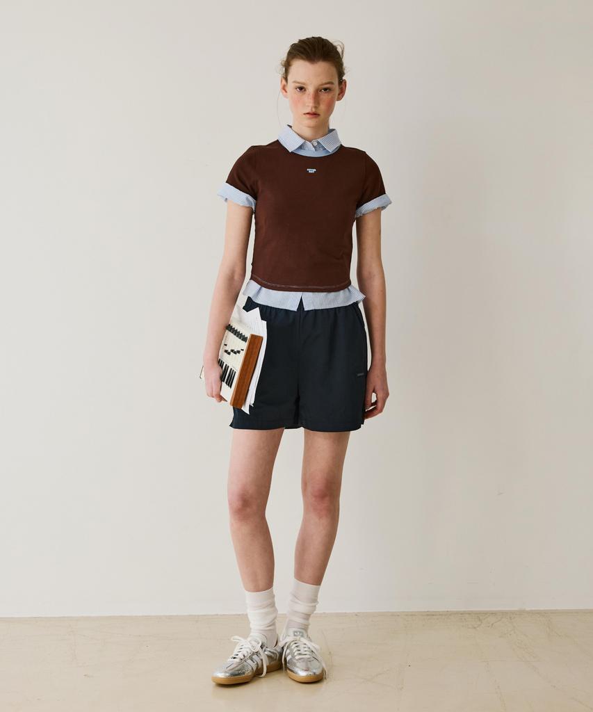 COVERNAT WOMAN Seersucker Half Shirt Sky Blue